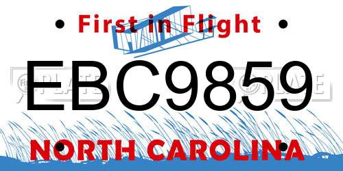 EBC9859 North Carolina License Plate