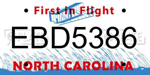EBD5386 North Carolina License Plate