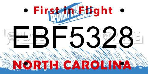 EBF5328 North Carolina License Plate