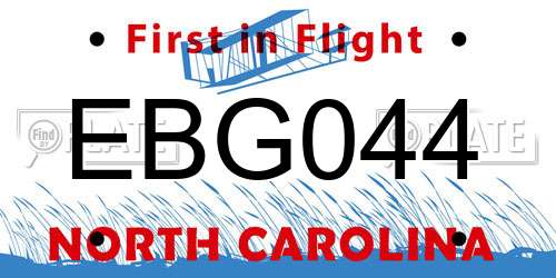 EBG044 North Carolina License Plate