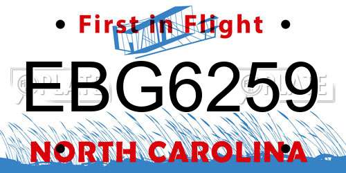 EBG6259 North Carolina License Plate