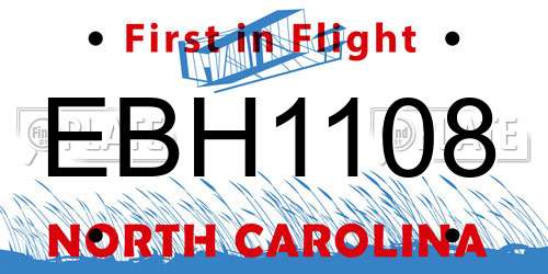 EBH1108 North Carolina License Plate