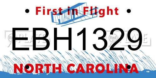 EBH1329 North Carolina License Plate