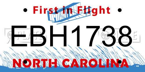 EBH1738 North Carolina License Plate