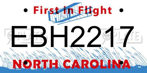 EBH2217 North Carolina License Plate