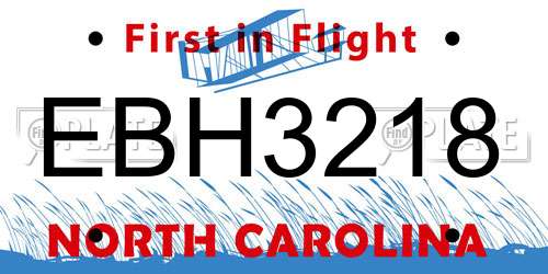 EBH3218 North Carolina License Plate