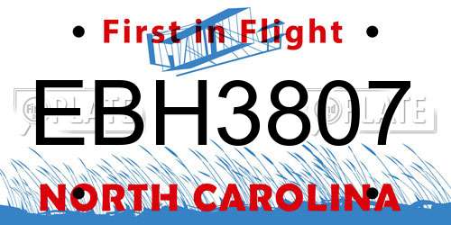 EBH3807 North Carolina License Plate