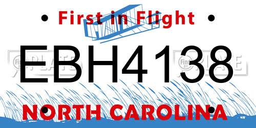 EBH4138 North Carolina License Plate
