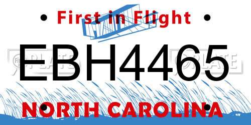 EBH4465 North Carolina License Plate