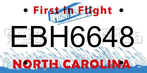 EBH6648 North Carolina License Plate