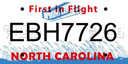 EBH7726 North Carolina License Plate