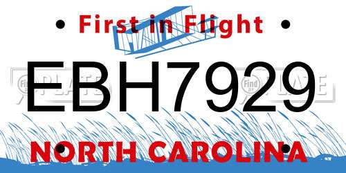 EBH7929 North Carolina License Plate
