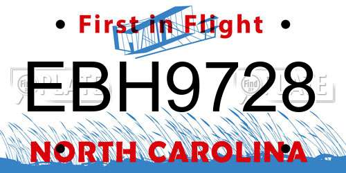 EBH9728 North Carolina License Plate