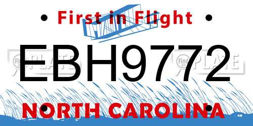 EBH9772 North Carolina License Plate