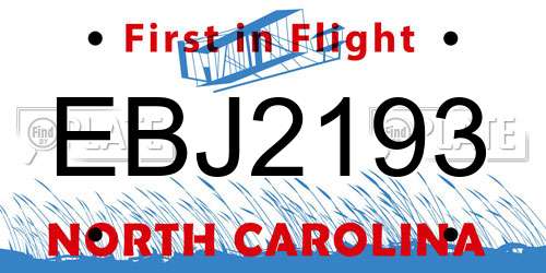 EBJ2193 North Carolina License Plate