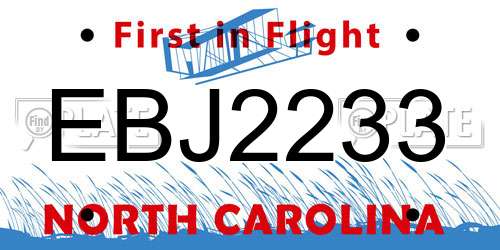 EBJ2233 North Carolina License Plate