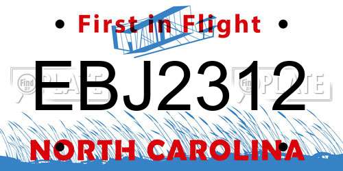 EBJ2312 North Carolina License Plate