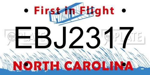 EBJ2317 North Carolina License Plate