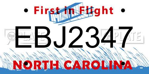 EBJ2347 North Carolina License Plate