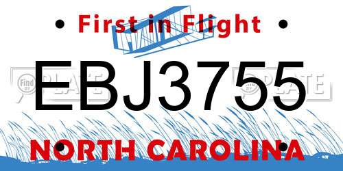EBJ3755 North Carolina License Plate