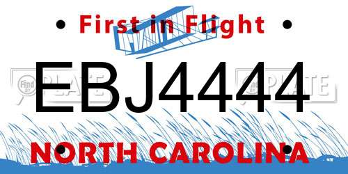 EBJ4444 North Carolina License Plate