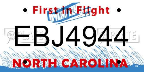 EBJ4944 North Carolina License Plate