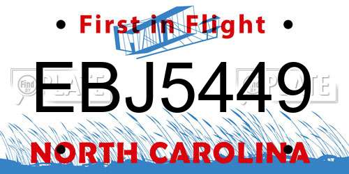 EBJ5449 North Carolina License Plate