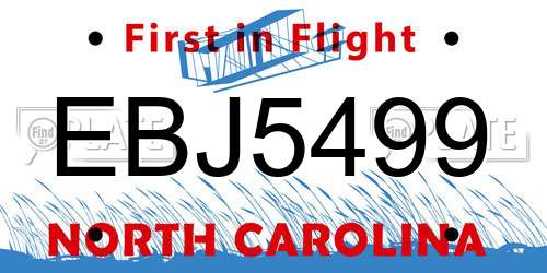 EBJ5499 North Carolina License Plate