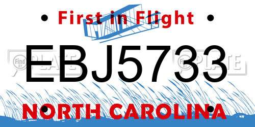 EBJ5733 North Carolina License Plate