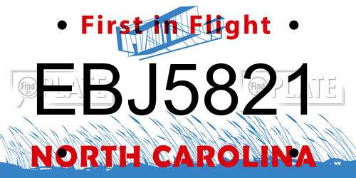 EBJ5821 North Carolina License Plate