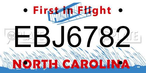 EBJ6782 North Carolina License Plate