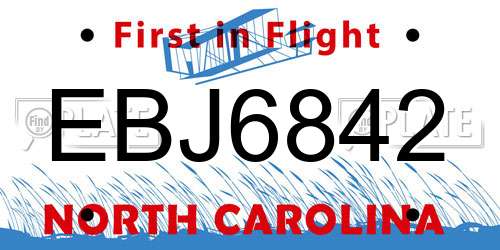 EBJ6842 North Carolina License Plate