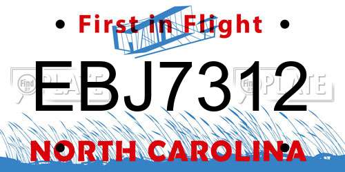 EBJ7312 North Carolina License Plate