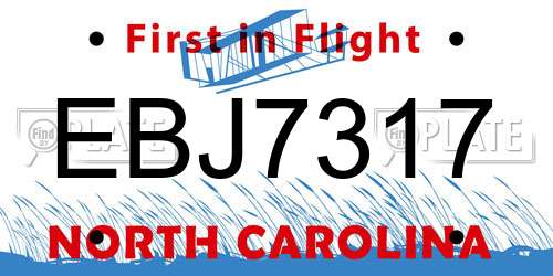 EBJ7317 North Carolina License Plate