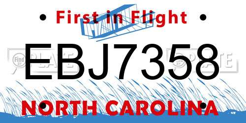 EBJ7358 North Carolina License Plate