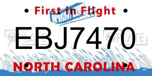 EBJ7470 North Carolina License Plate