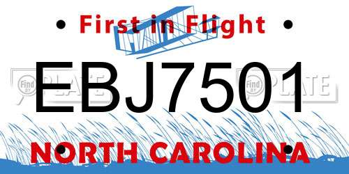 EBJ7501 North Carolina License Plate