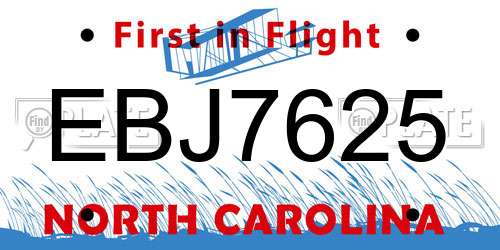 EBJ7625 North Carolina License Plate
