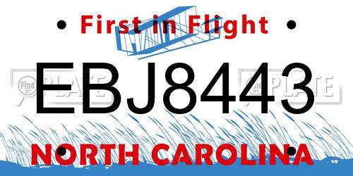 EBJ8443 North Carolina License Plate