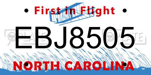EBJ8505 North Carolina License Plate