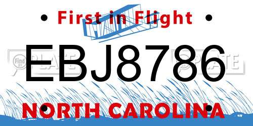 EBJ8786 North Carolina License Plate