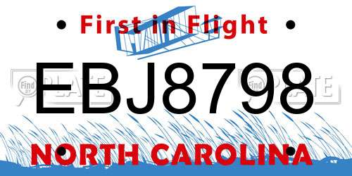 EBJ8798 North Carolina License Plate