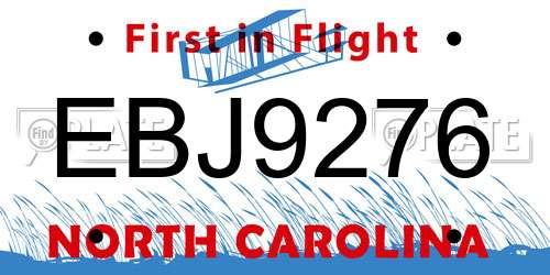 EBJ9276 North Carolina License Plate