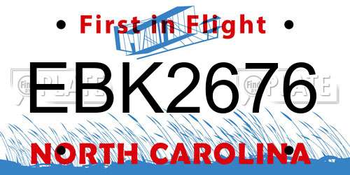 EBK2676 North Carolina License Plate