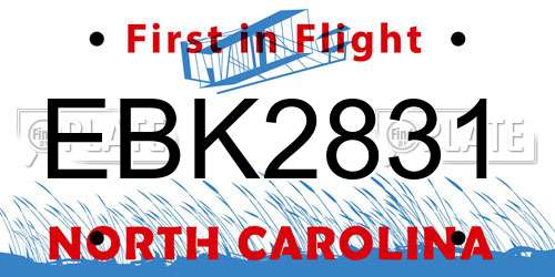 EBK2831 North Carolina License Plate