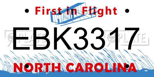 EBK3317 North Carolina License Plate