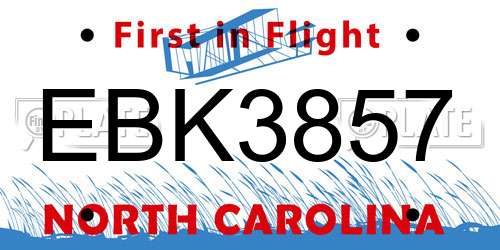 EBK3857 North Carolina License Plate