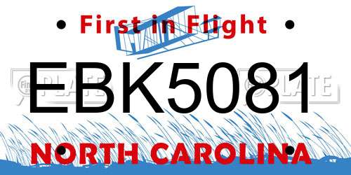 EBK5081 North Carolina License Plate