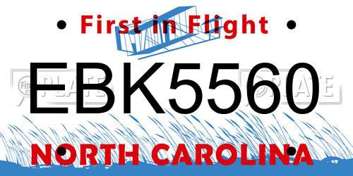 EBK5560 North Carolina License Plate