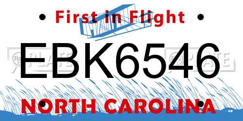 EBK6546 North Carolina License Plate